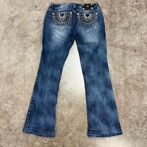 Miss Me Signature Bootcut Dark Wash Distressed Embellished Jeans 27x29